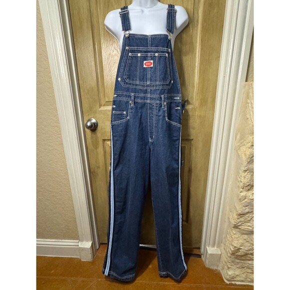 Vintage Revolt Overalls Womens Medium Denim Jean Blue & White Striped - Picture 1 of 8